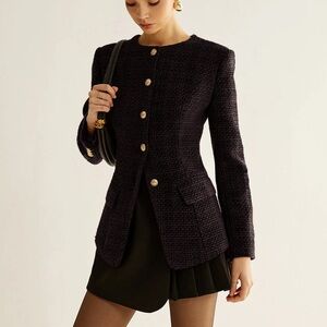 NWT Commense Button Down Slit Tweed Blazer – Black